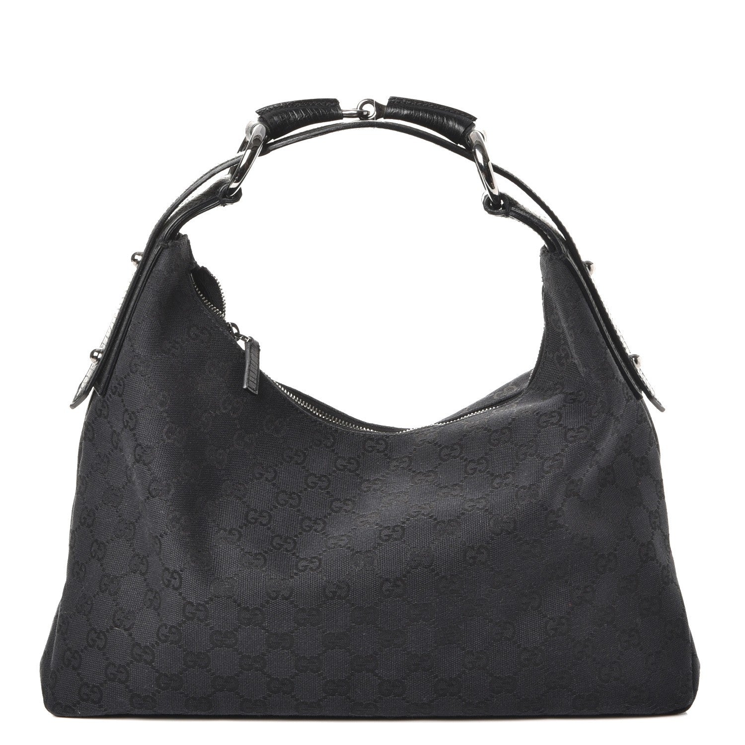 Gucci Monogram Medium Horsebit Chain Hobo Black 1 of 12