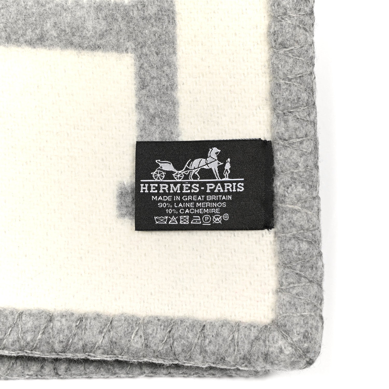 Hermes Wool Cashmere Avalon III Blanket Ecru Gris Clair 3 of 3