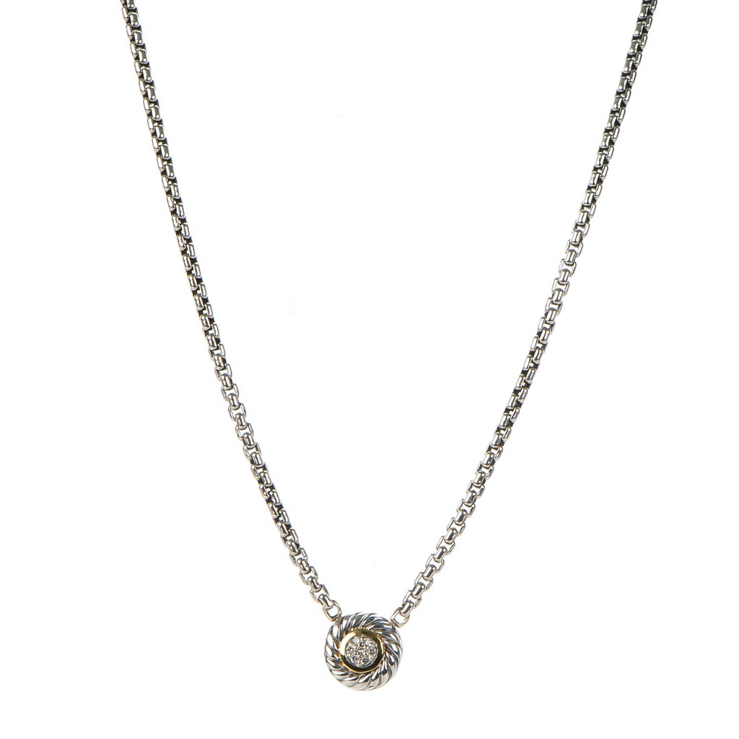 Sterling Silver 18K Yellow Gold Diamond 12mm Pave Cookie Necklace