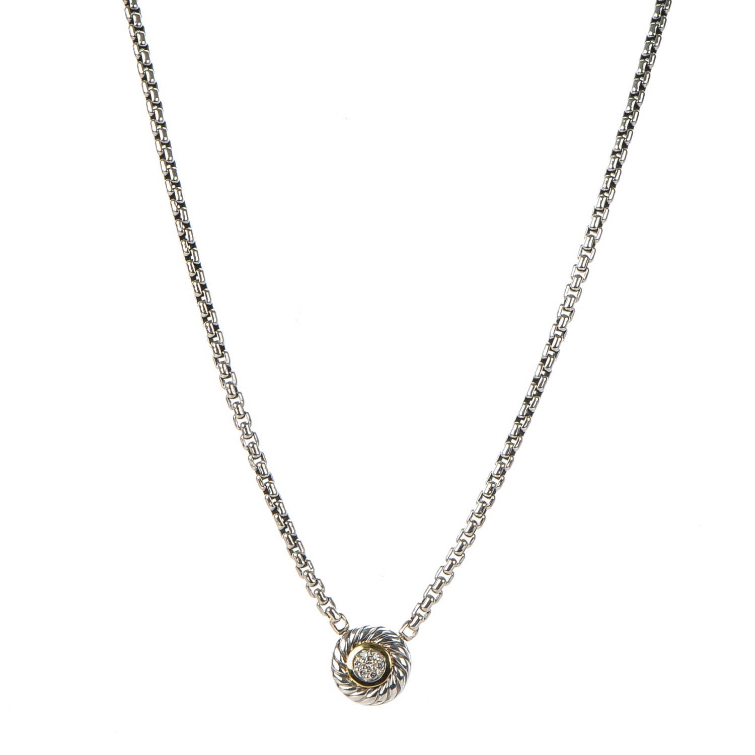 David Yurman Sterling Silver 18K Yellow Gold Diamond 12mm Pave Cookie Necklace 1 of 4