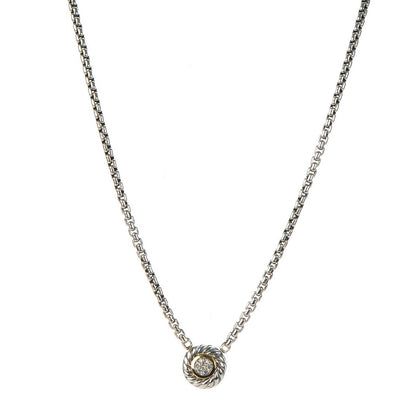 David Yurman Sterling Silver 18K Yellow Gold Diamond 12mm Pave Cookie Necklace 1 of 4