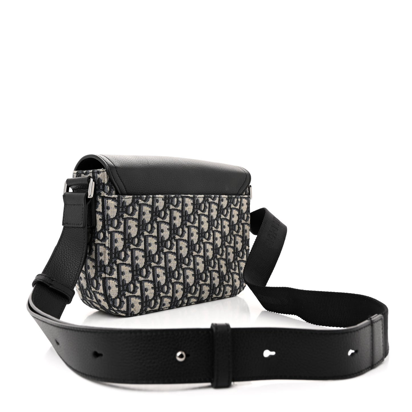 Oblique Jacquard Grained Calfskin Small Saddle Messenger Bag Beige Black