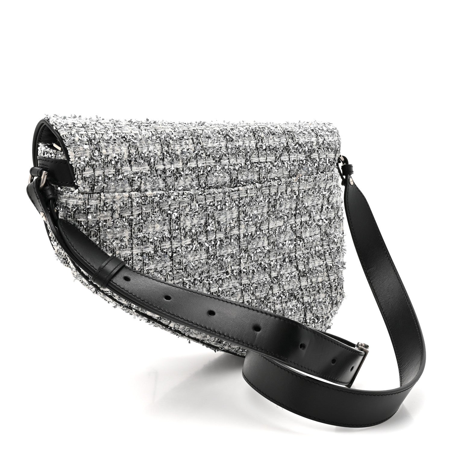 Christian Dior Tweed Saddle Crossbody Bag Black Silver 3 of 13