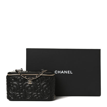 Chanel Lambskin Camellia Embossed Small Vanity Case With Chain Black 13 of 13