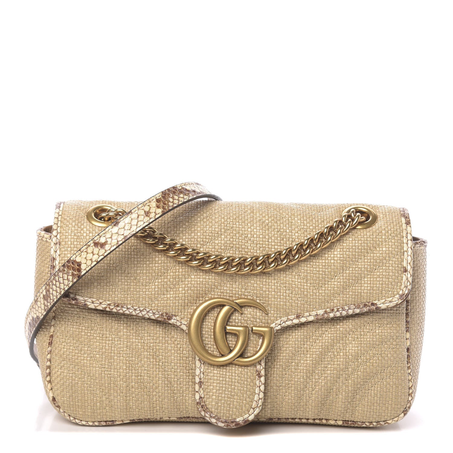 Gucci Raffia Elaphe Matelasse Small GG Marmont Shoulder Bag Natural Cream Brown 1 of 11