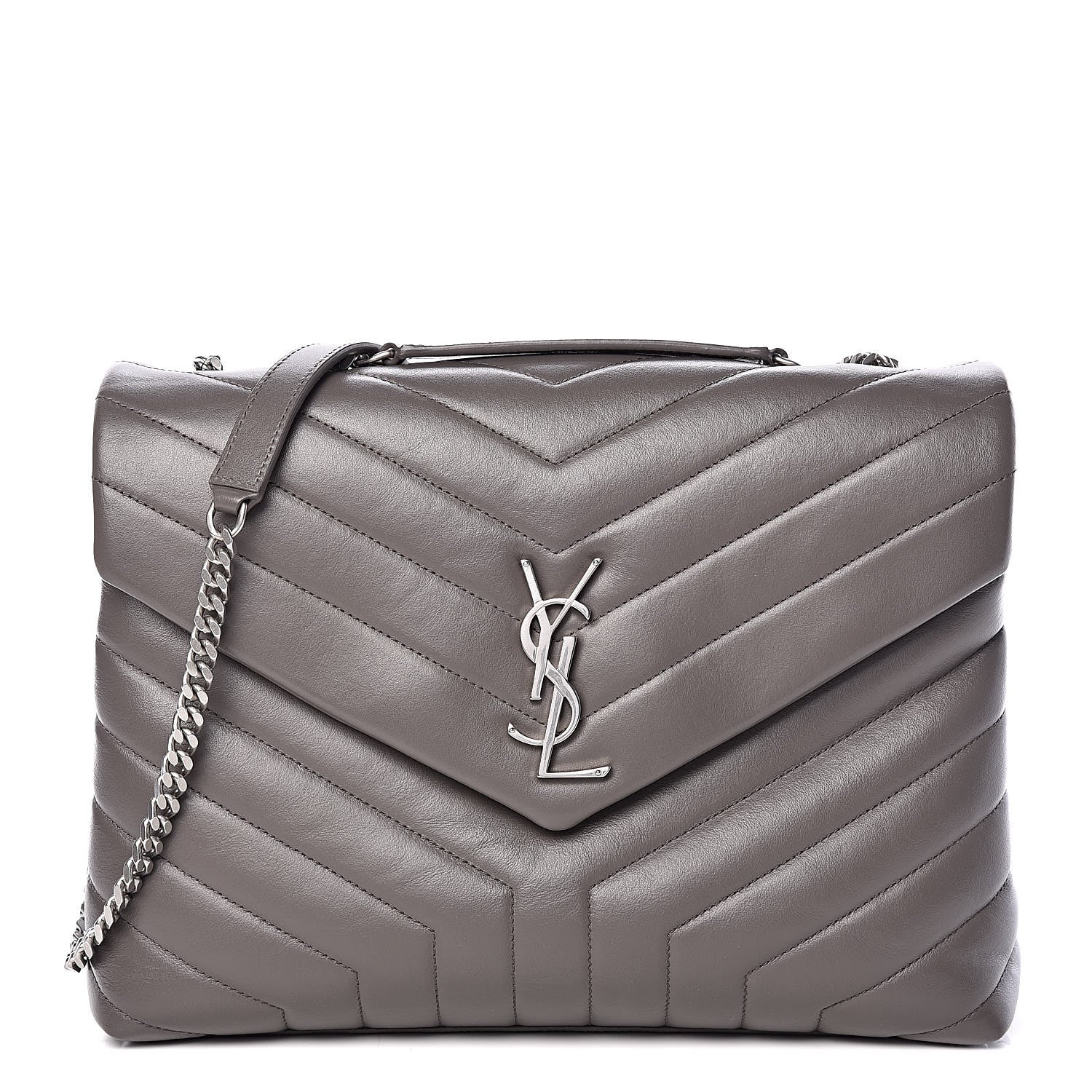 Saint Laurent Calfskin Y Quilted Monogram Medium Loulou Chain Satchel Earth 1 of 10