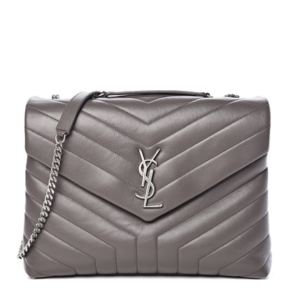 Saint Laurent Calfskin Y Quilted Monogram Medium Loulou Chain Satchel Earth 1 of 10