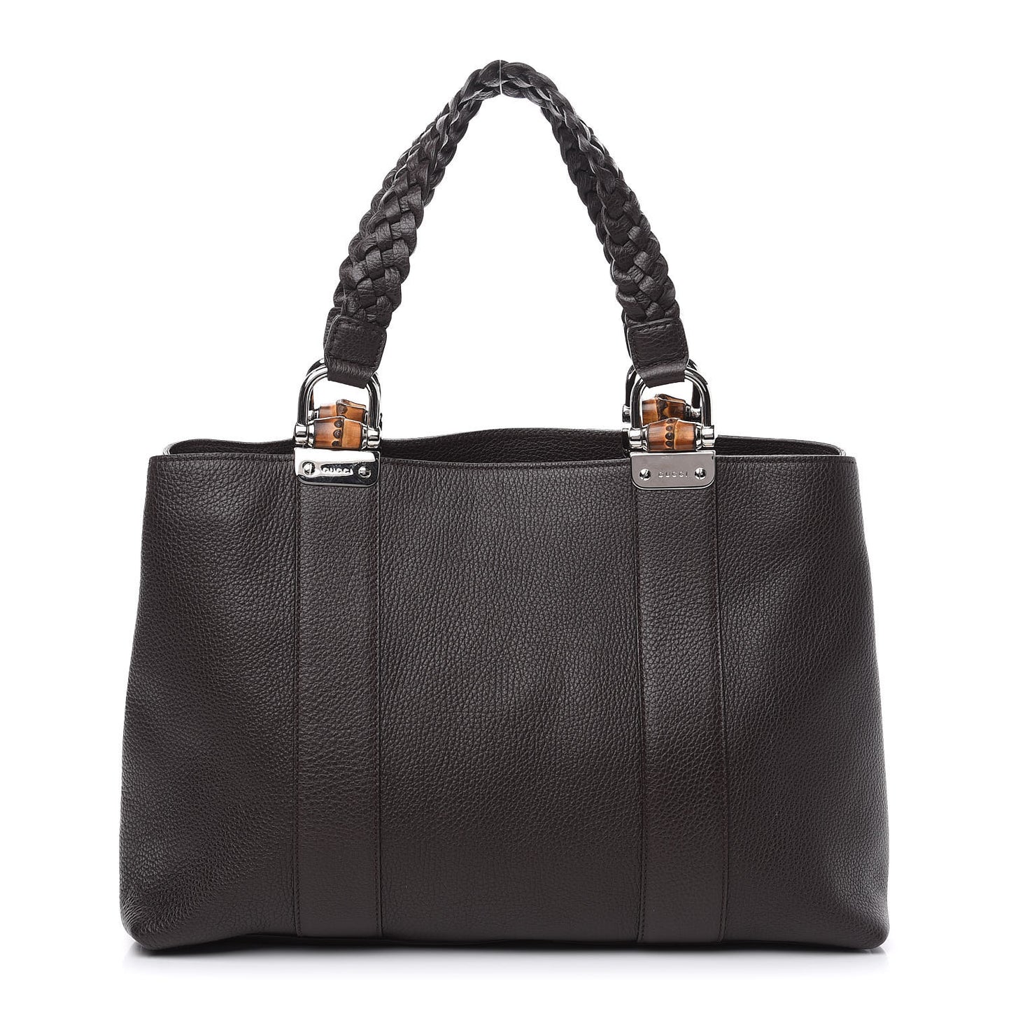 Pebbled Calfskin Medium Bamboo Bar Tote Dark Brown