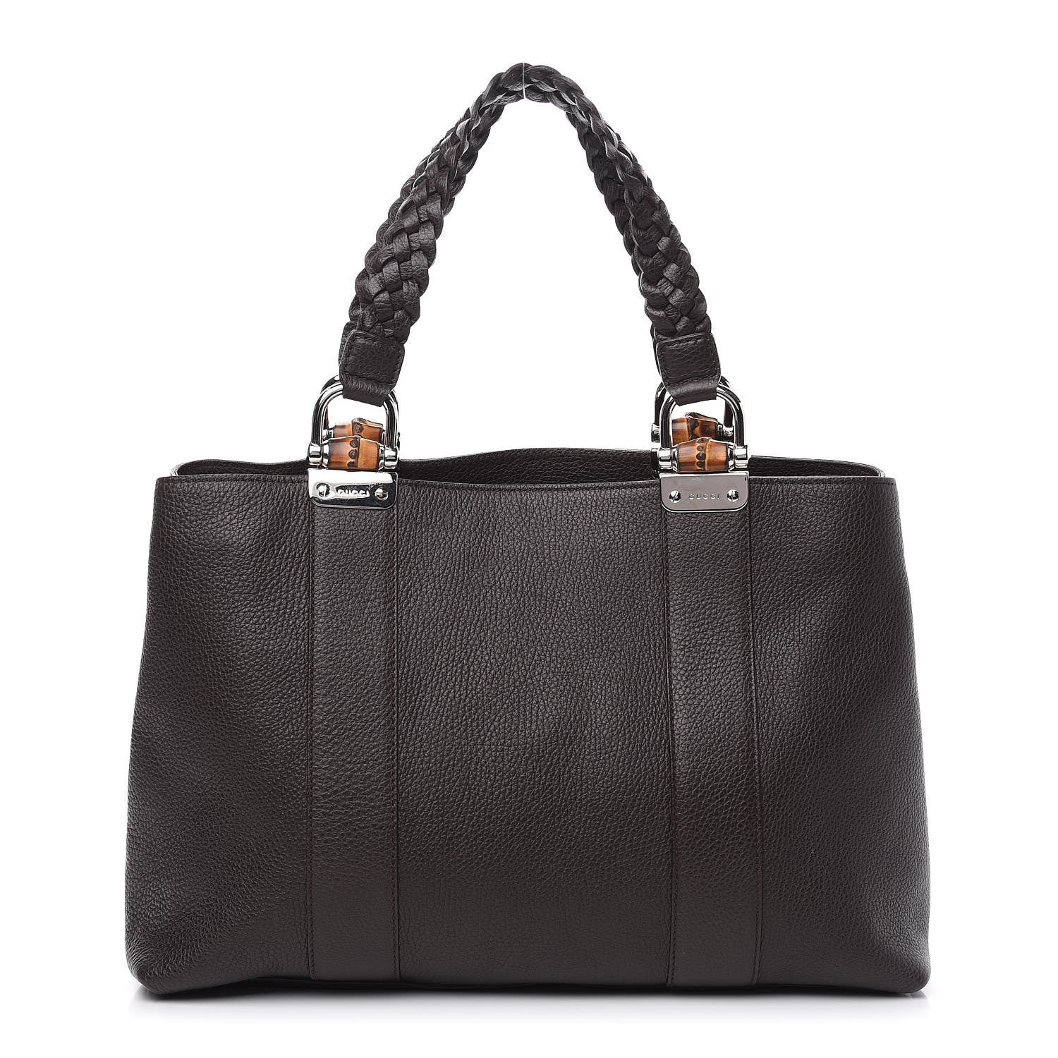 Gucci Pebbled Calfskin Medium Bamboo Bar Tote Dark Brown 1 of 9