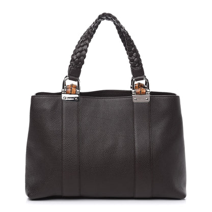 Gucci Pebbled Calfskin Medium Bamboo Bar Tote Dark Brown 1 of 9