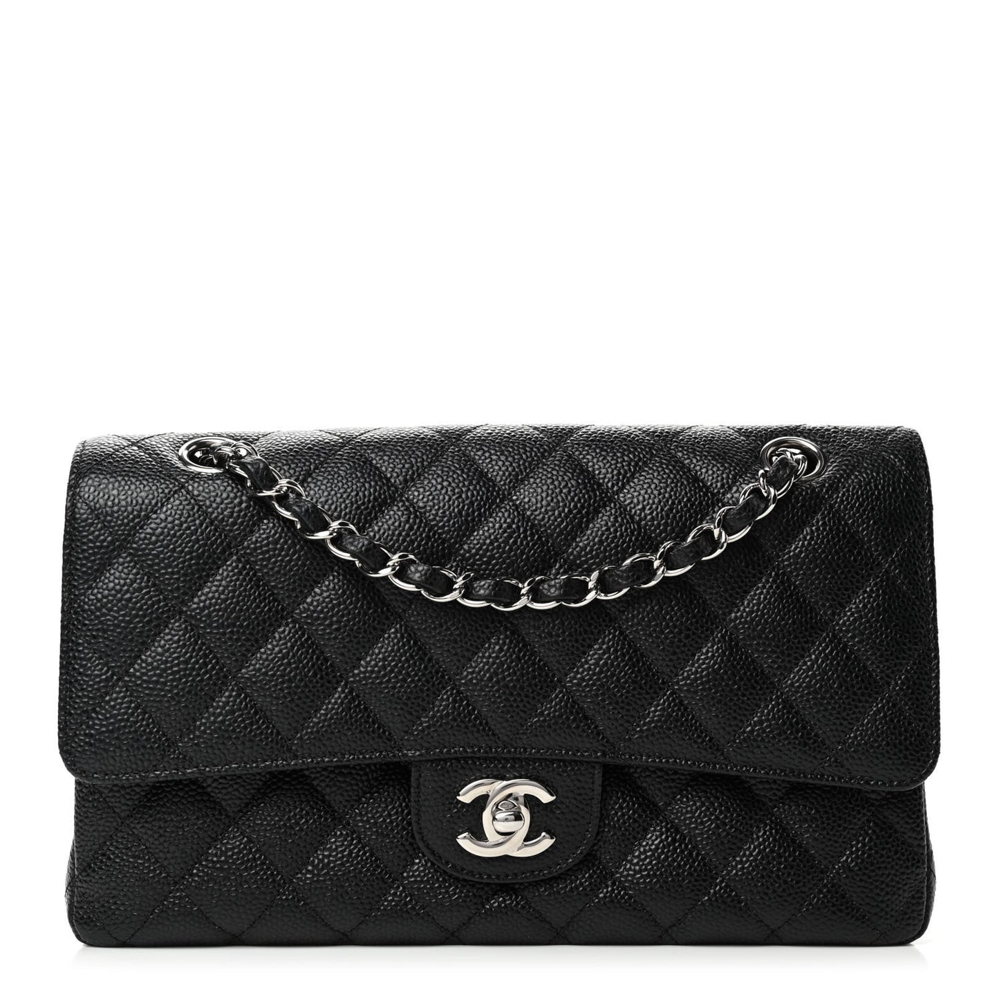 Caviar Quilted Medium Double Flap Black