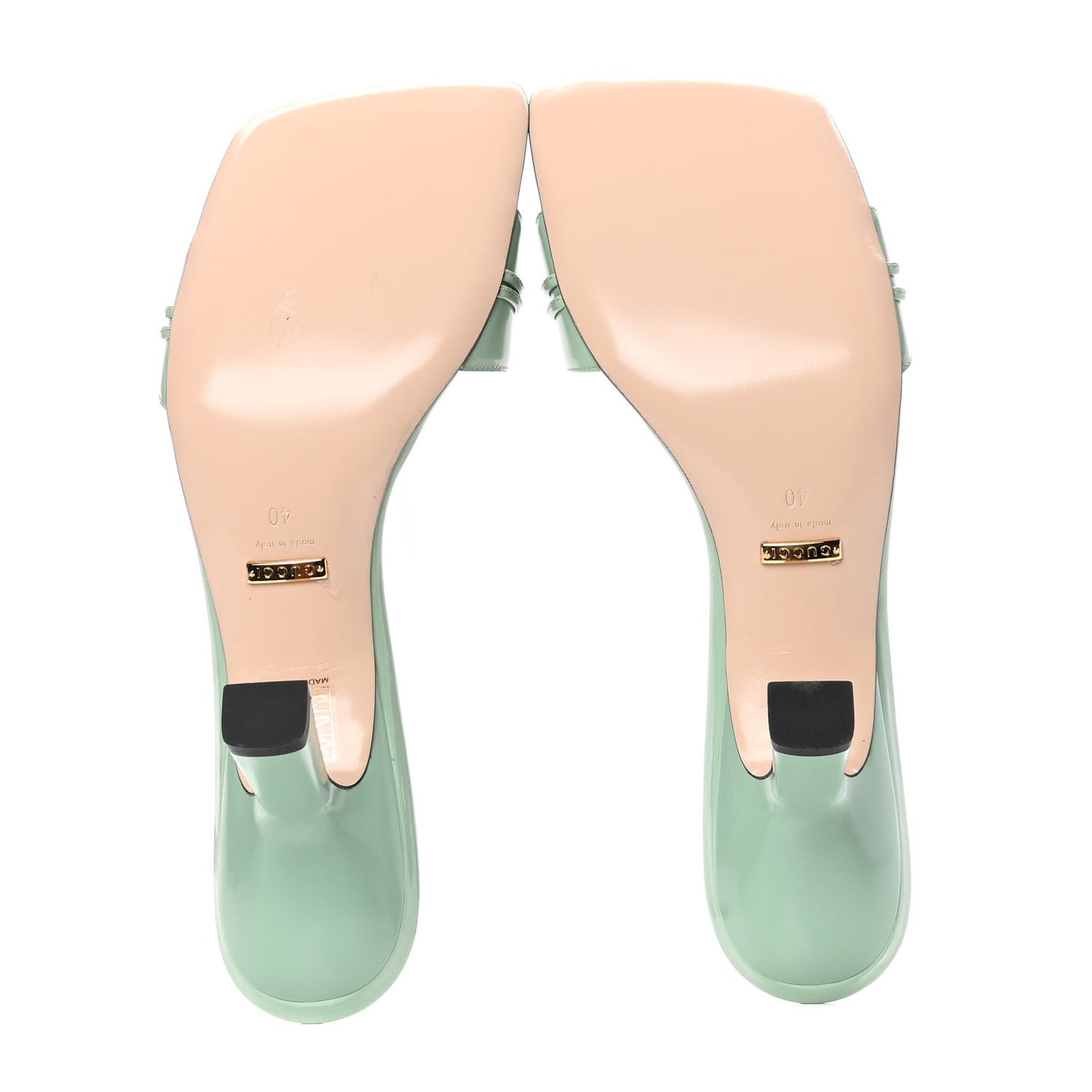 Nappa Dora Tiger Head Mid Heel Slide Sandals 40 Aqua Green