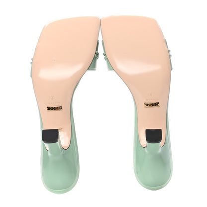 Gucci Nappa Dora Tiger Head Mid Heel Slide Sandals 40 Aqua Green 4 of 5