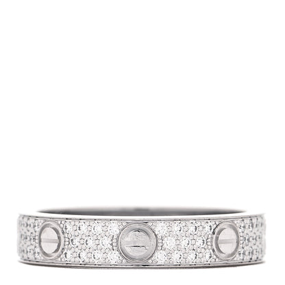 Cartier 18K White Gold Diamond 4mm LOVE Wedding Paved Band Ring 52 6 1 of 4