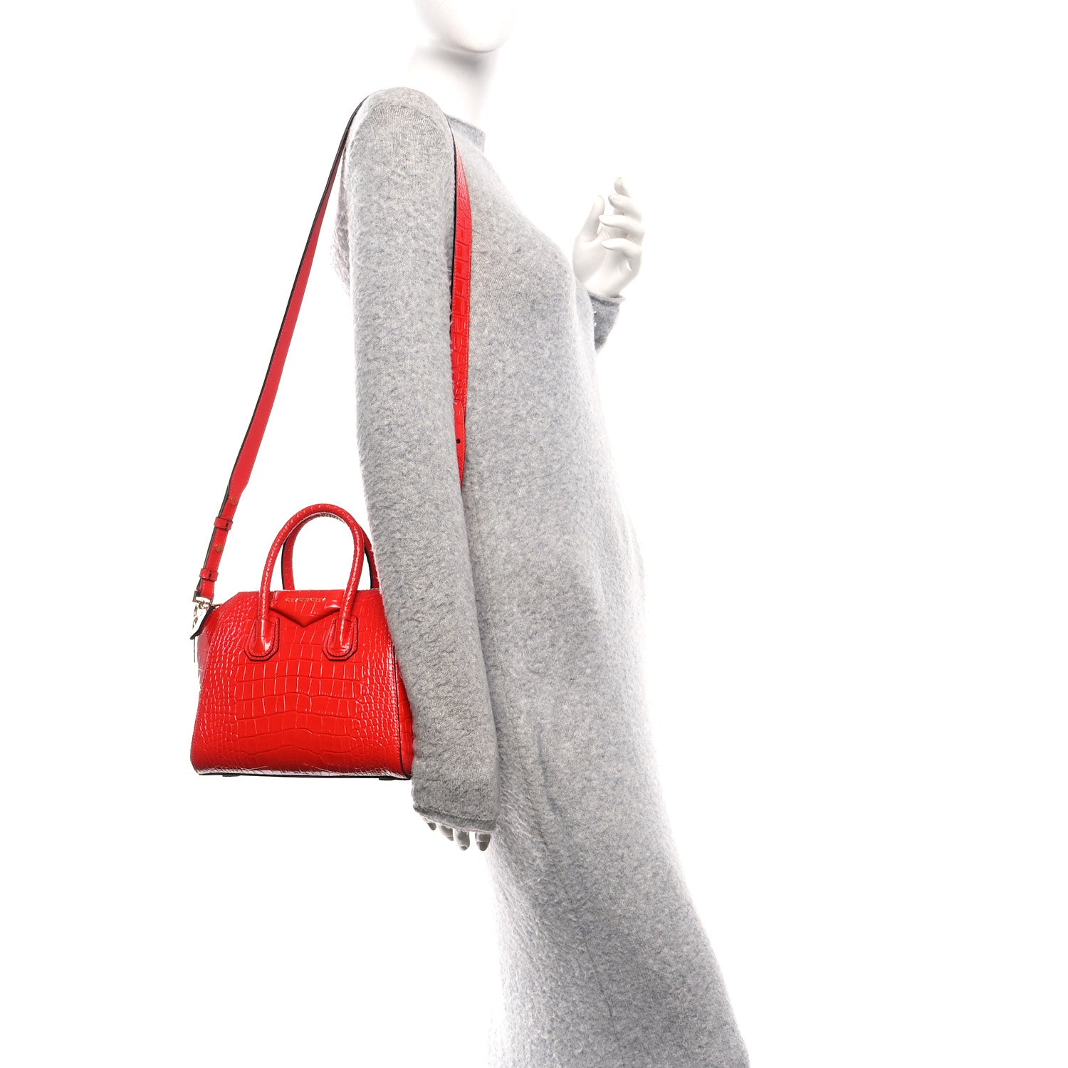 Givenchy Calfskin Crocodile Embossed Mini Antigona Red 2 of 10