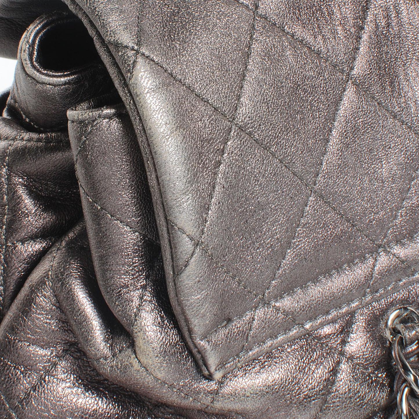 Lambskin Quilted Sharpei Flap Dark Silver