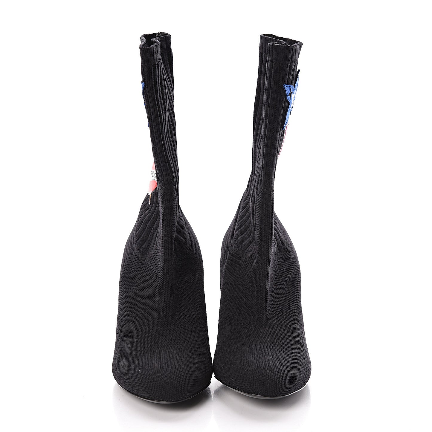 Stretch Fabric LV Black Heart Sock Ankle Boots 38 Black