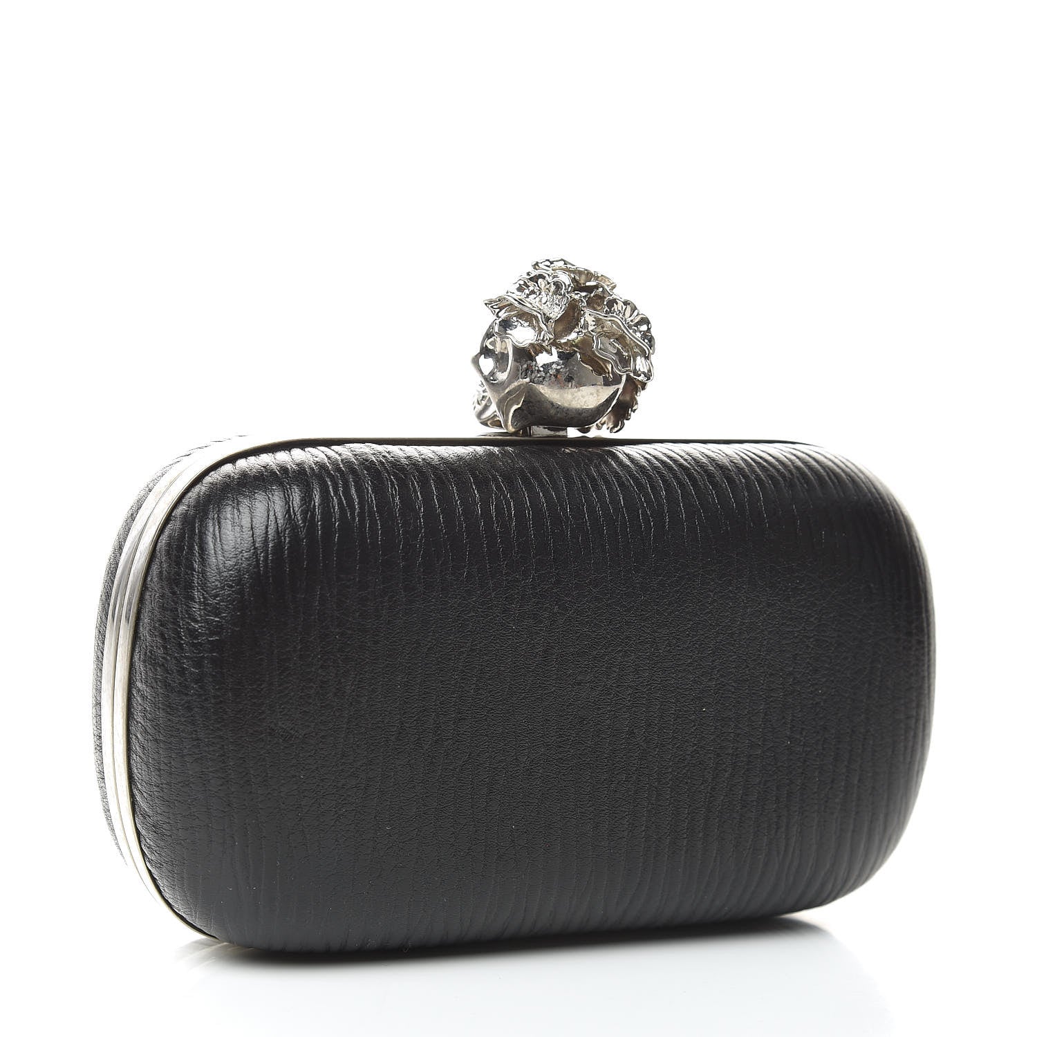 Alexander McQueen Textured Lambskin Skull Box Clutch Black 3 of 10