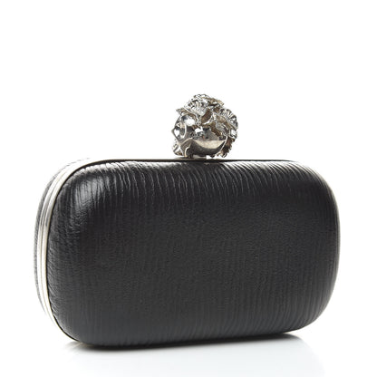 Alexander McQueen Textured Lambskin Skull Box Clutch Black 3 of 10