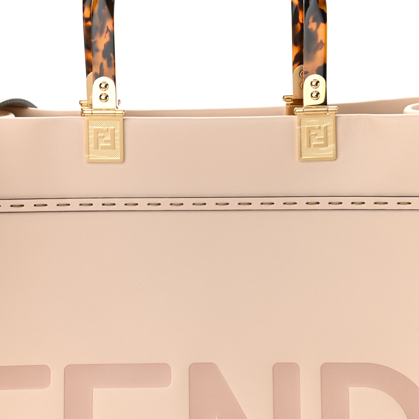 Vitello King Plexiglass Logo Embossed Medium Fendi Sunshine Shopper Tote Poudre