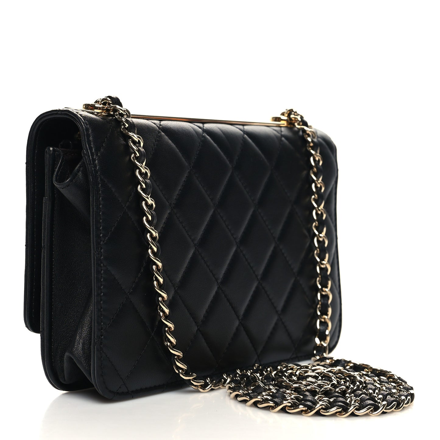 Lambskin Quilted Trendy CC Wallet On Chain WOC Black