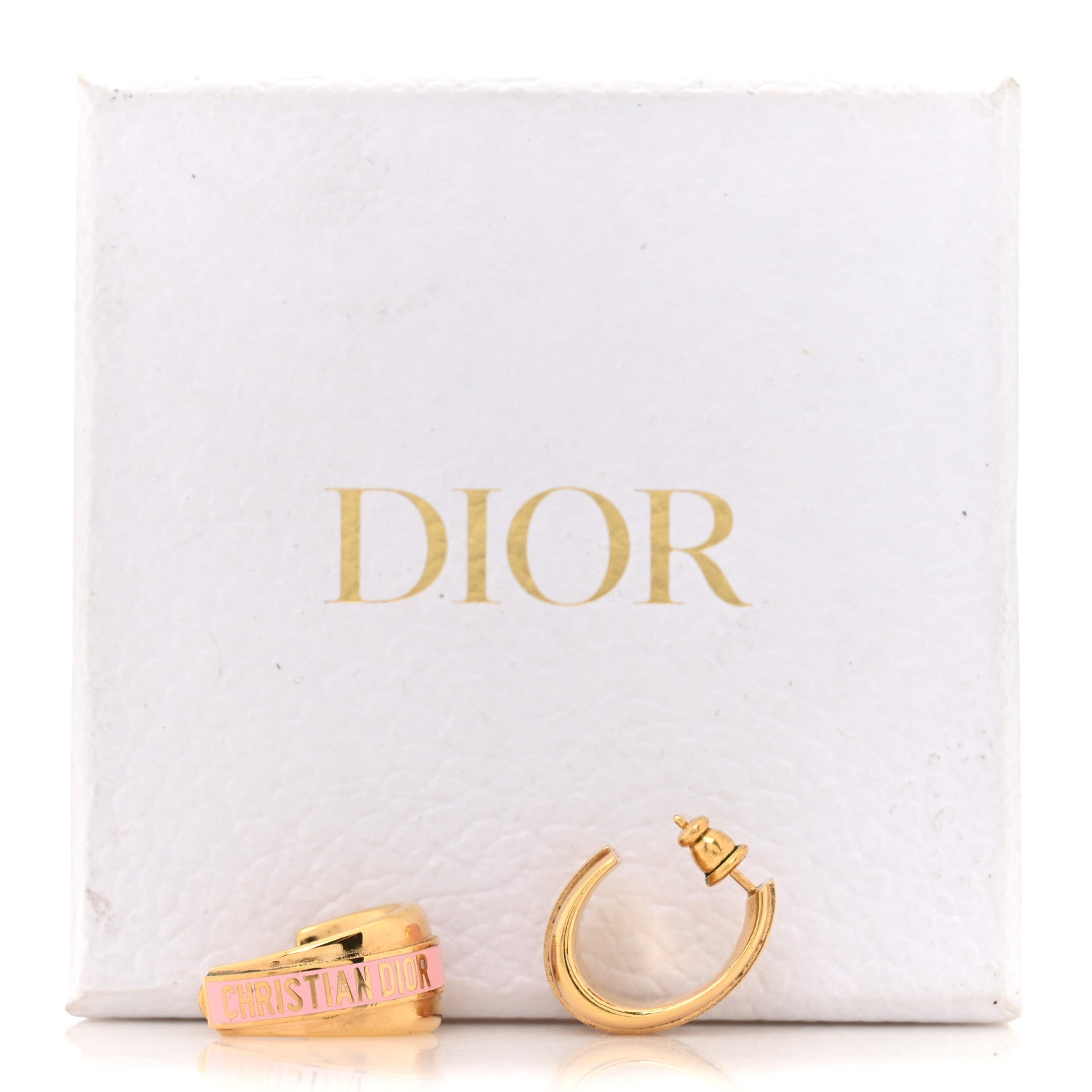 Christian Dior Metal Enamel Code Hoop Earrings Pink Gold 5 of 5