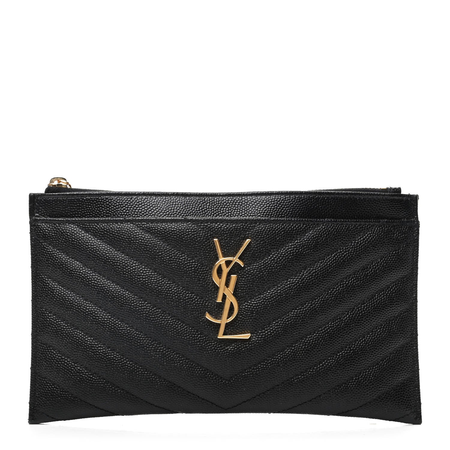 Saint Laurent Grain De Poudre Chevron Monogram Bill Pouch Black 1 of 6