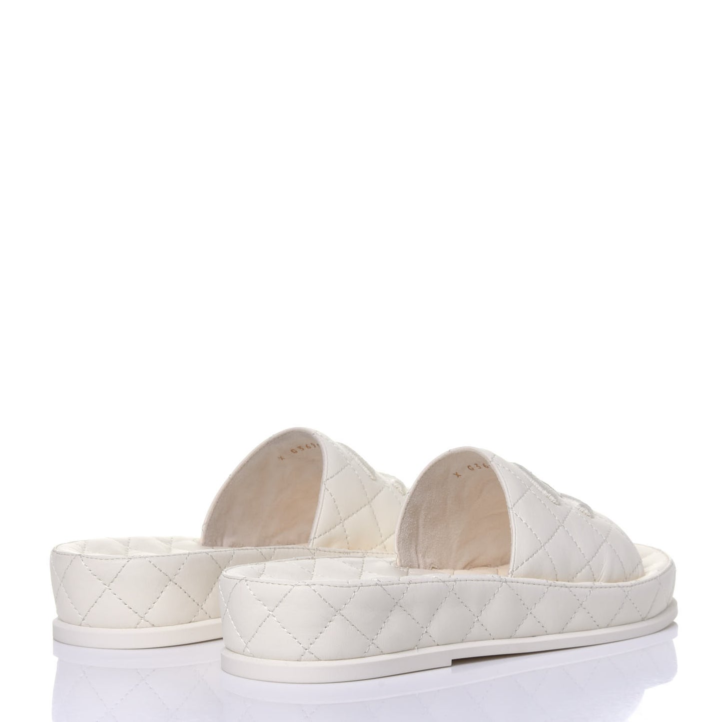 Lambskin Quilted CC Mules Sandals 36 Ivory
