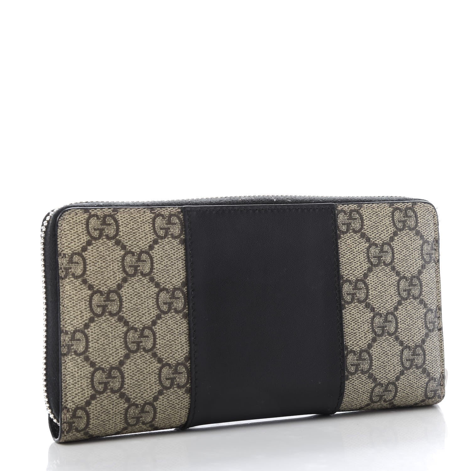 Gucci GG Supreme Monogram Selleria Calfskin Zip Around Wallet Beige Ebony Black 3 of 9