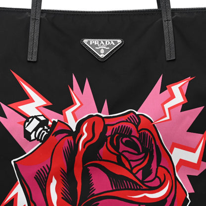 Prada X UNIVERSAL STUDIOS Tessuto Nylon Soft Calfskin Frankenstein Rose Tote Rosso Lacca 9 of 11