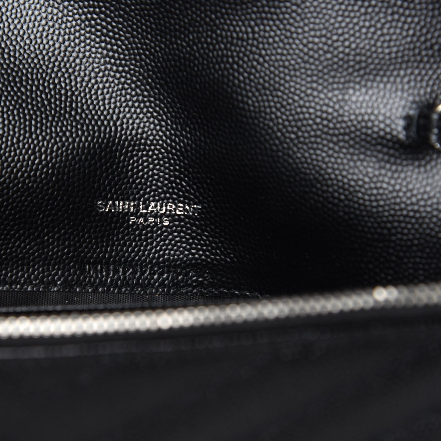 Grain De Poudre Matelasse Chevron Monogram Envelope Chain Wallet Black