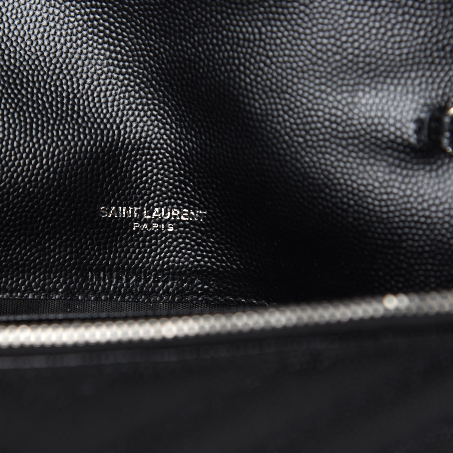 Saint Laurent Grain De Poudre Matelasse Chevron Monogram Envelope Chain Wallet Black 7 of 9