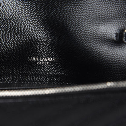 Saint Laurent Grain De Poudre Matelasse Chevron Monogram Envelope Chain Wallet Black 7 of 9