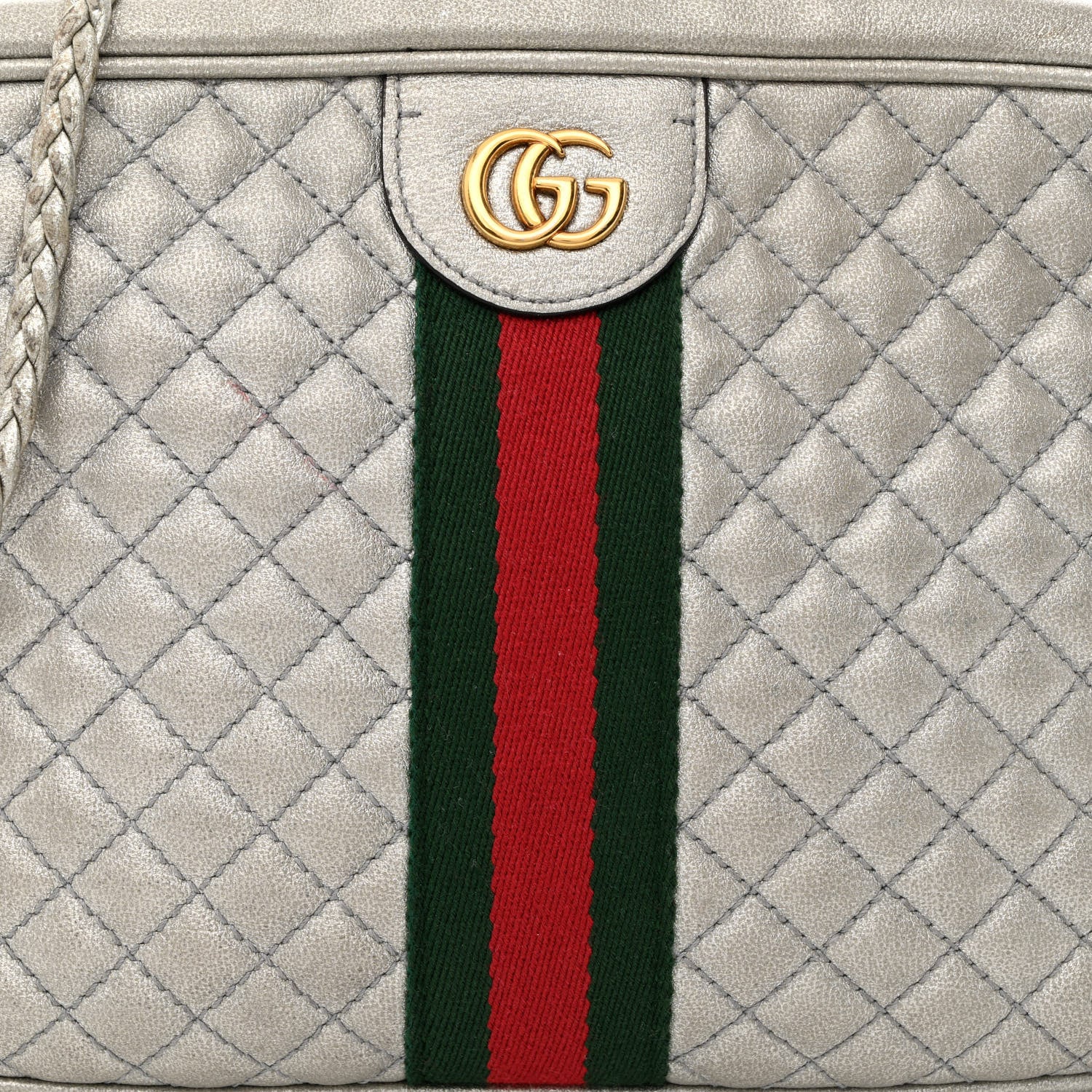 Gucci Laminated Nappa Web Trapuntata Small GG Shoulder Bag Argento 8 of 12