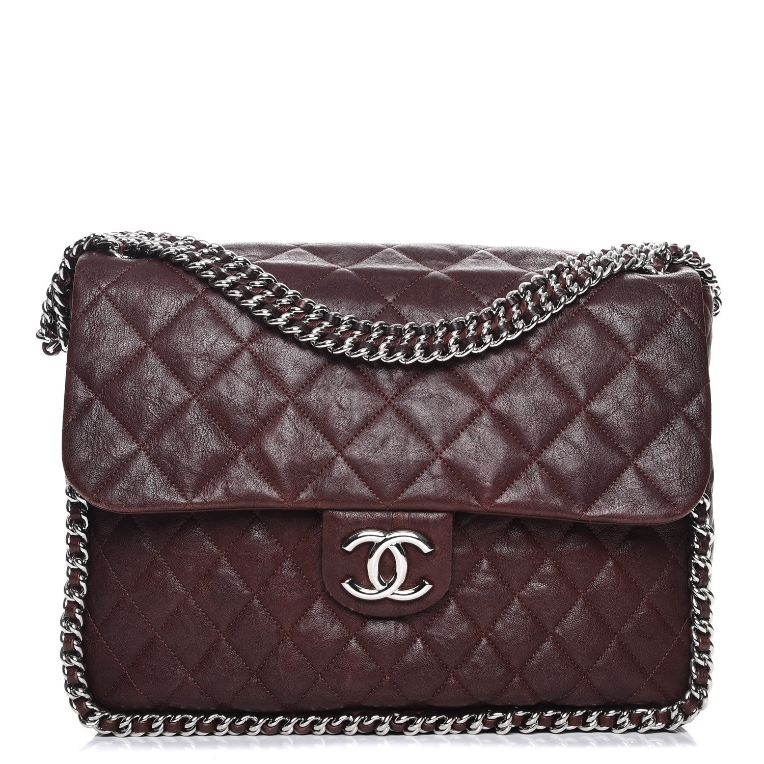 Chanel Crumpled Lambskin Quilted Maxi Chain Around Flap Dark Brown 1 of 10