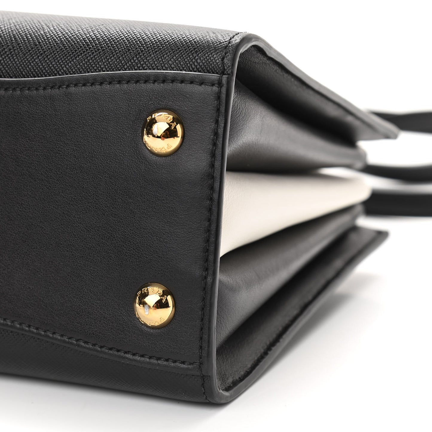Saffiano City Calfskin Small Bibliotheque Top Handle Black White