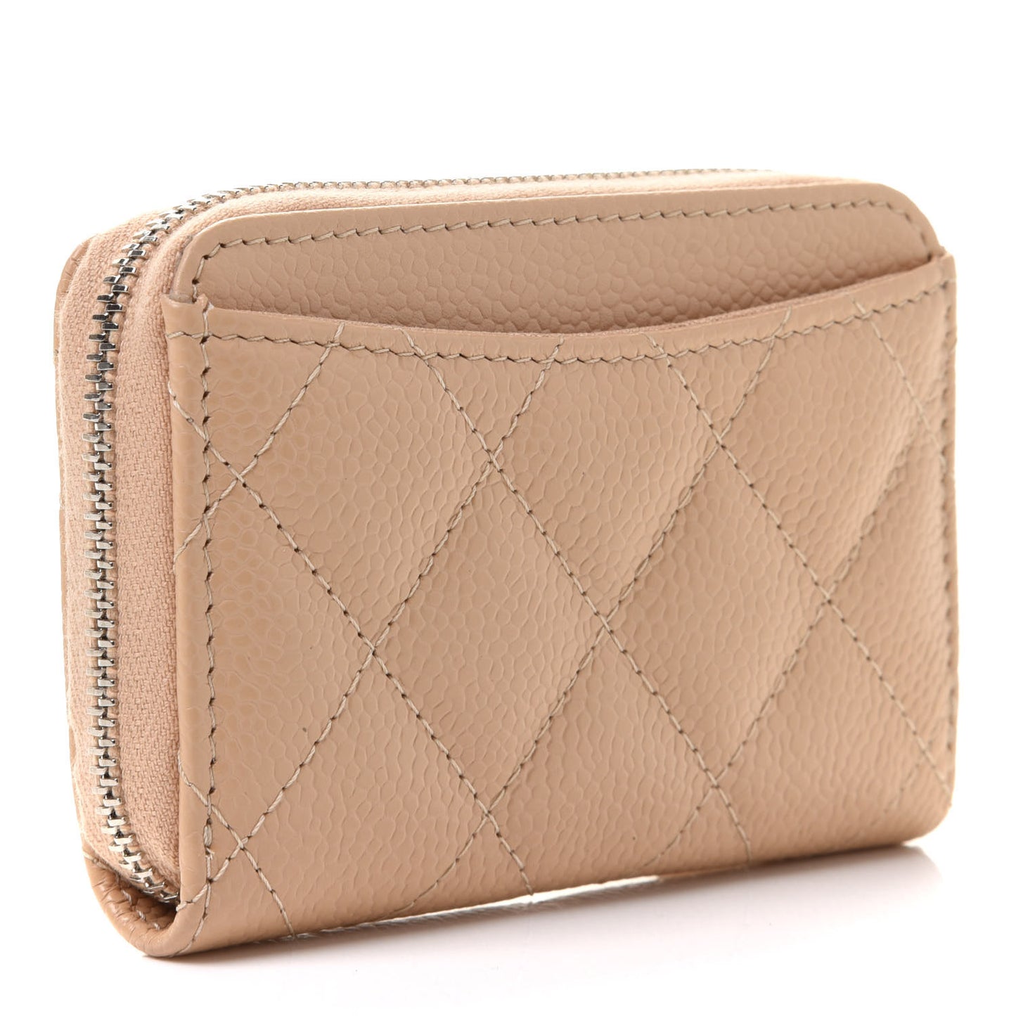 Caviar Quilted Zip Around Coin Purse Beige
