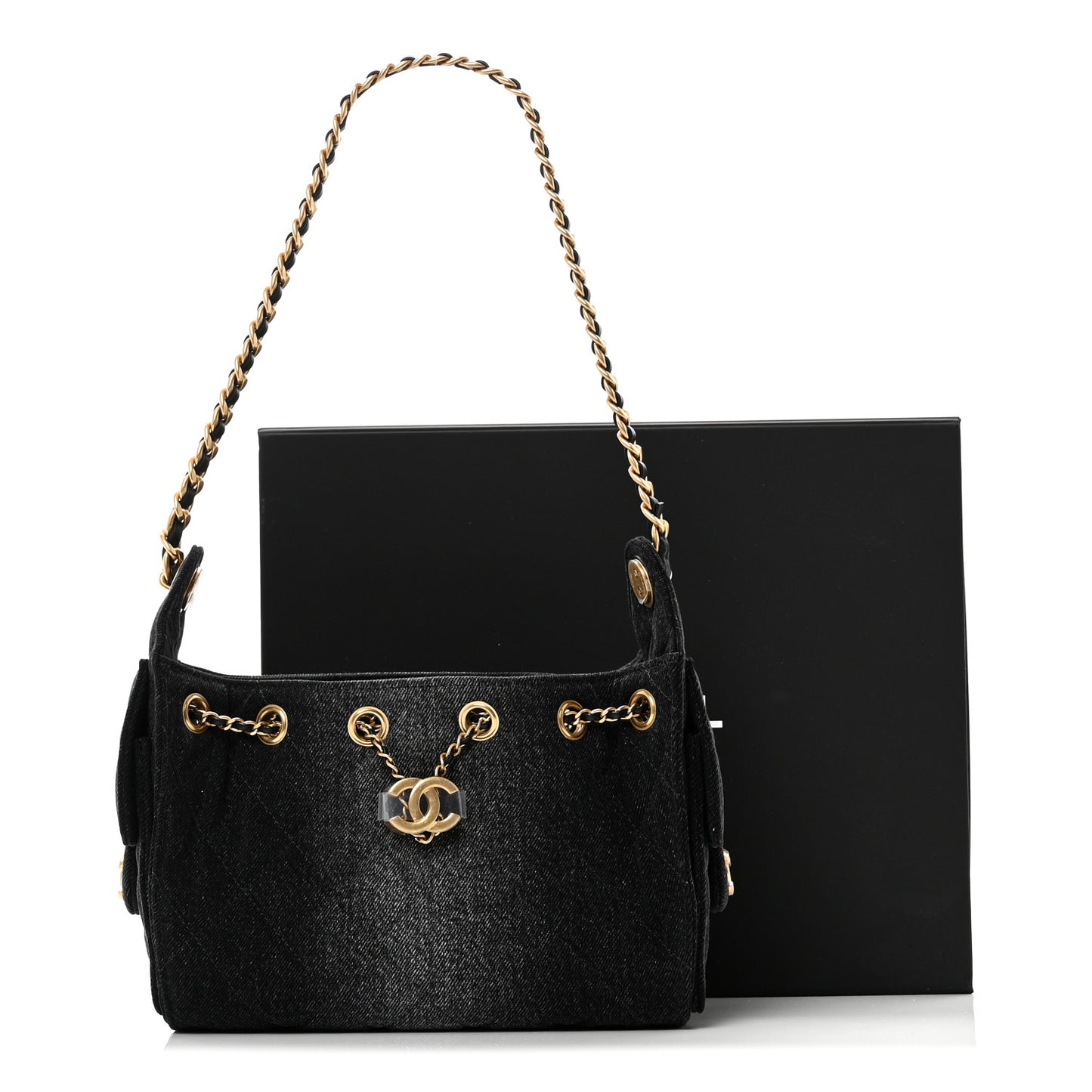 Washed Denim Quilted Mini Chanel 25 Handbag Black