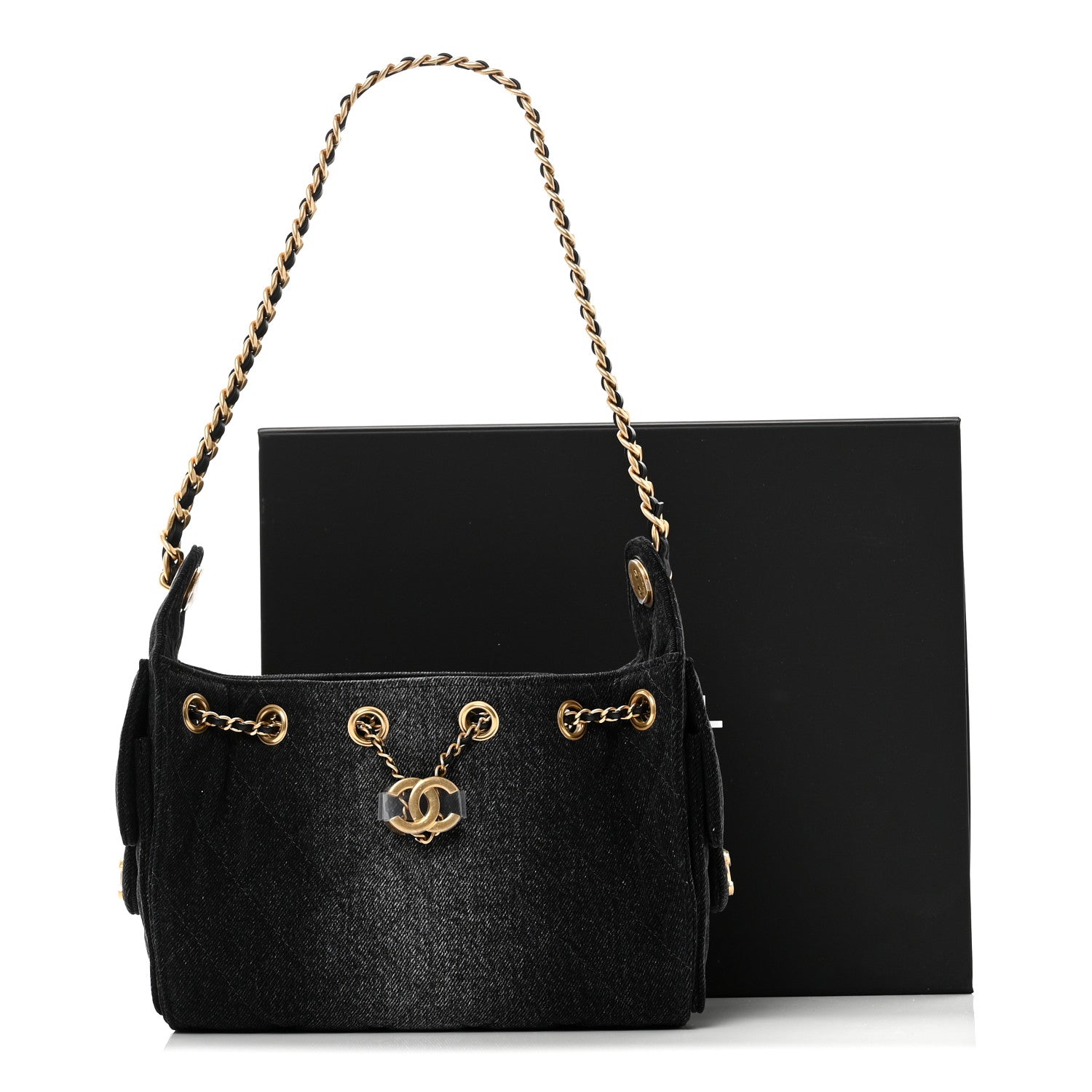 Chanel Washed Denim Quilted Mini Chanel 25 Handbag Black 11 of 11