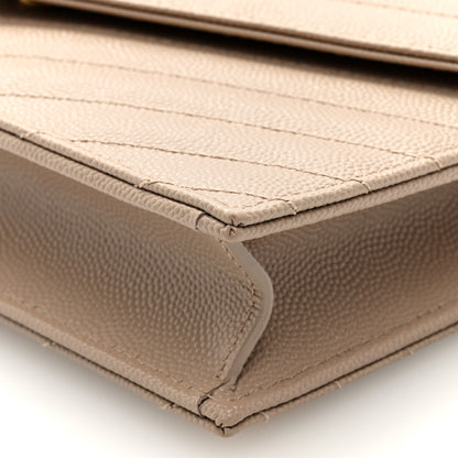 Saint Laurent Grain De Poudre Matelasse Chevron Monogram Envelope Chain Wallet Dark Beige 9 of 10
