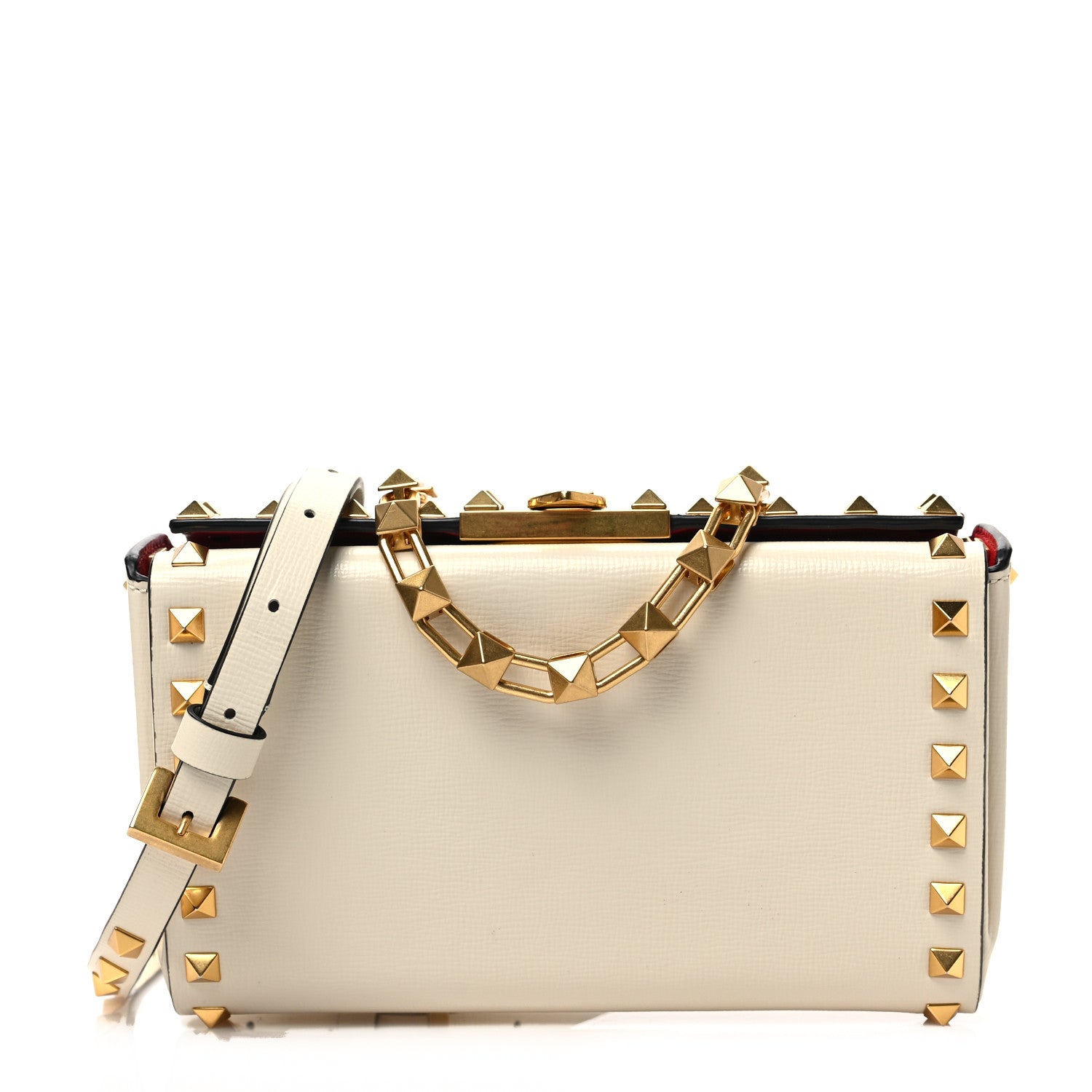 Valentino Garavani Grainy Calfskin Rockstud Alcove Box Clutch Ivory 1 of 7