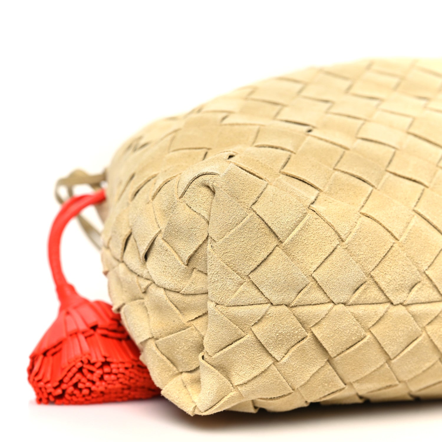 Bottega Veneta Suede Calfskin Intrecciato Soiree Pouch Clutch Tapioca Cherry 9 of 10