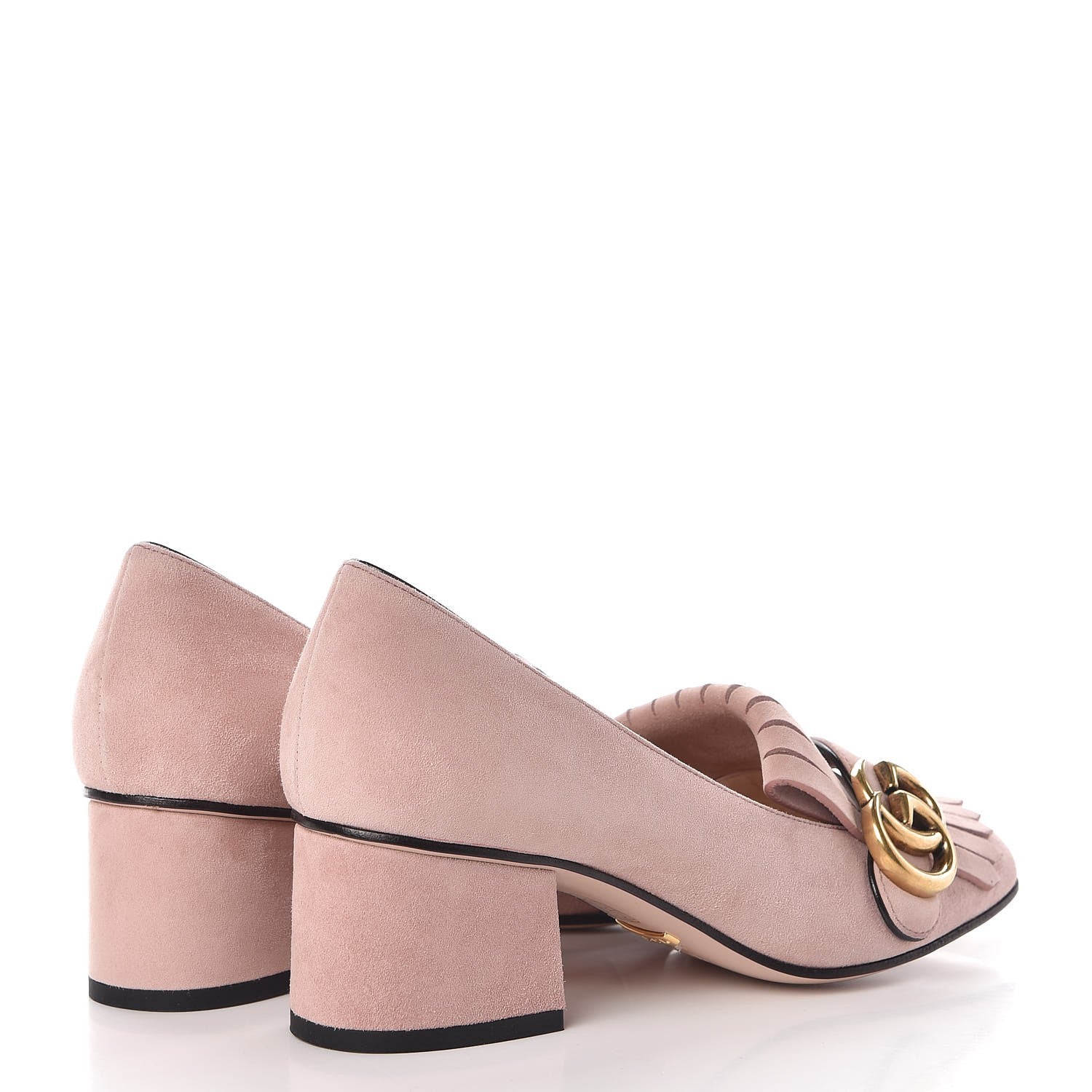 Gucci Kid Scamosciato GG Marmont Fringe 50mm Loafer Pumps 35.5 Crystal Pink 4 of 9