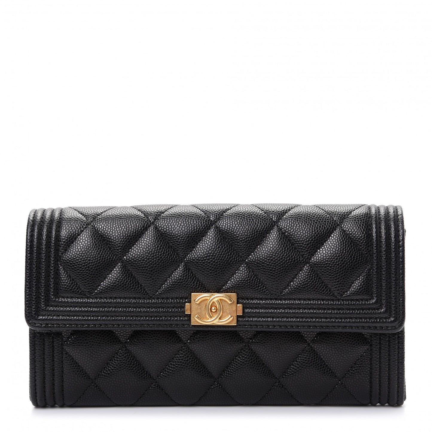 Caviar Quilted Large Boy Gusset Flap Wallet Black