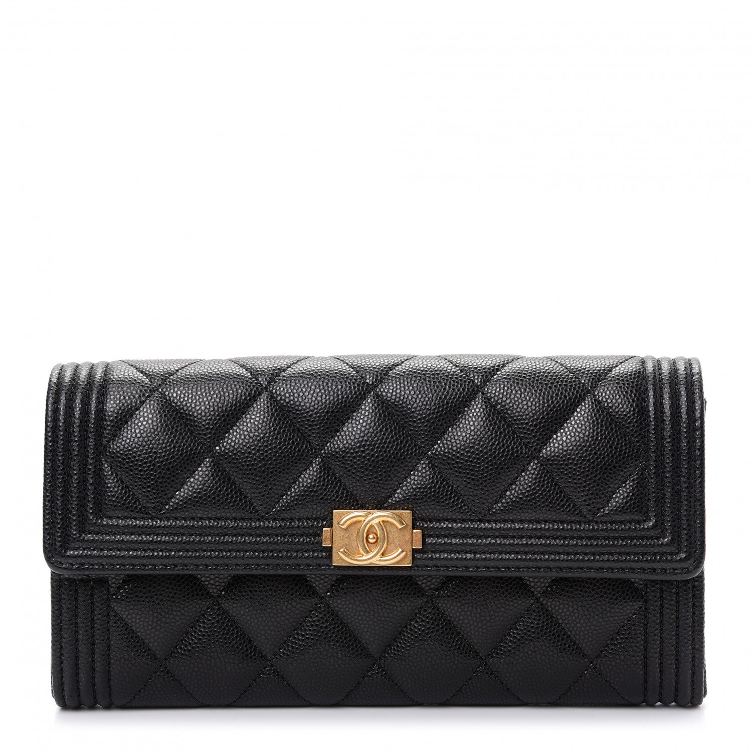 Chanel Caviar Quilted Large Boy Gusset Flap Wallet Black 1 of 9