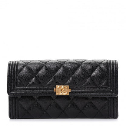 Chanel Caviar Quilted Large Boy Gusset Flap Wallet Black 1 of 9