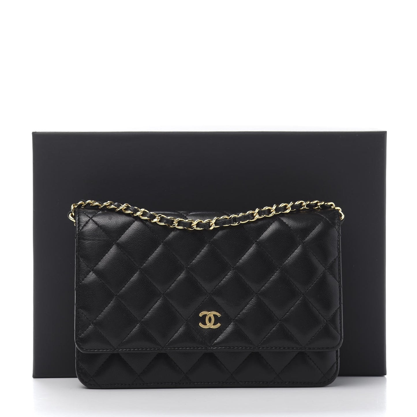 Lambskin Quilted Wallet On Chain WOC Black