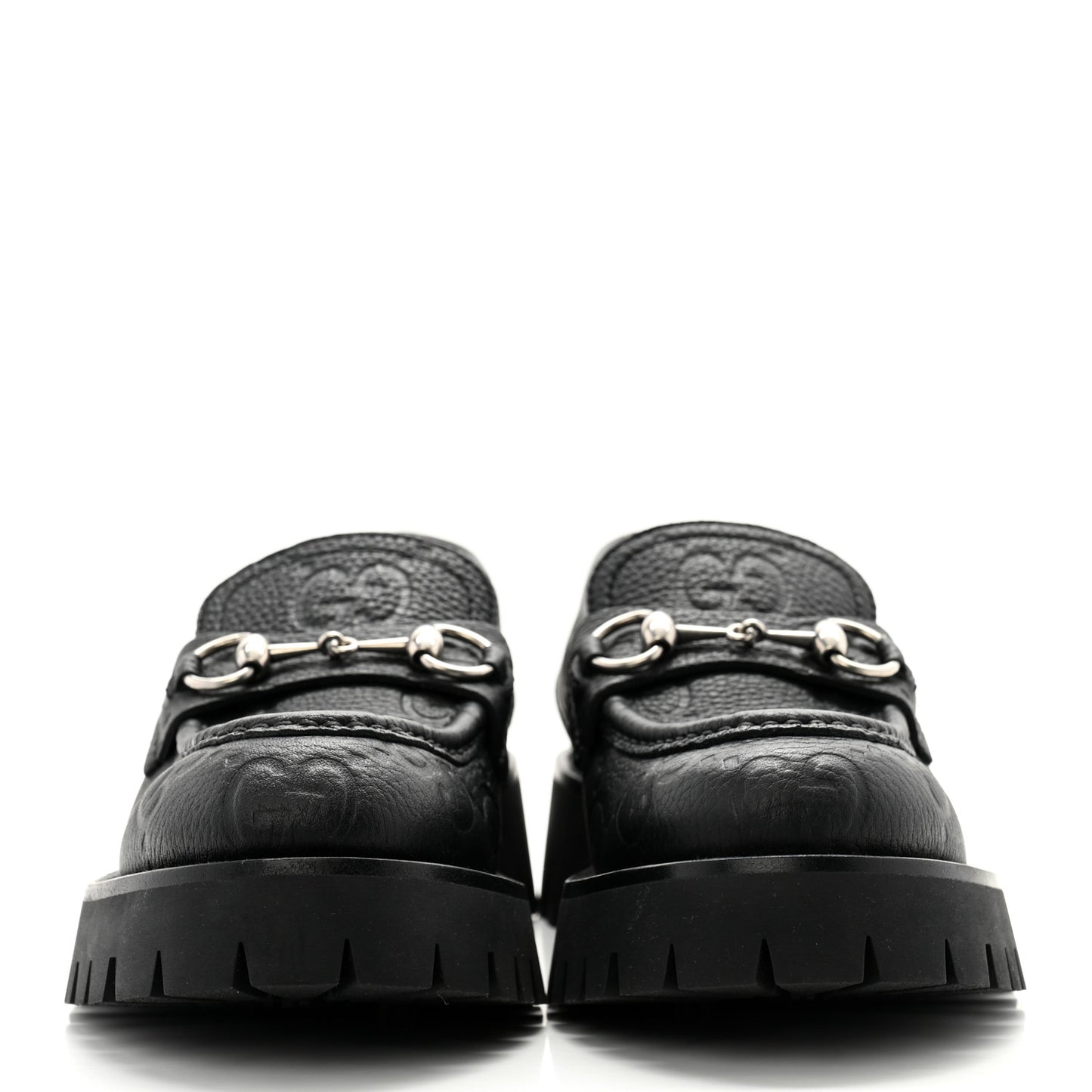 Piuma Calfskin Embossed Womens Platform Lug Sole Loafers 37.5 Black