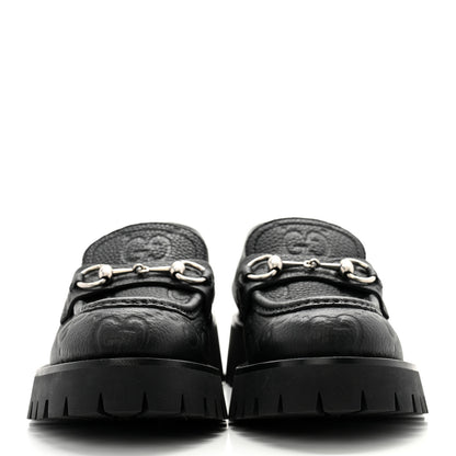 Gucci Piuma Calfskin Embossed Womens Platform Lug Sole Loafers 37.5 Black 2 of 9