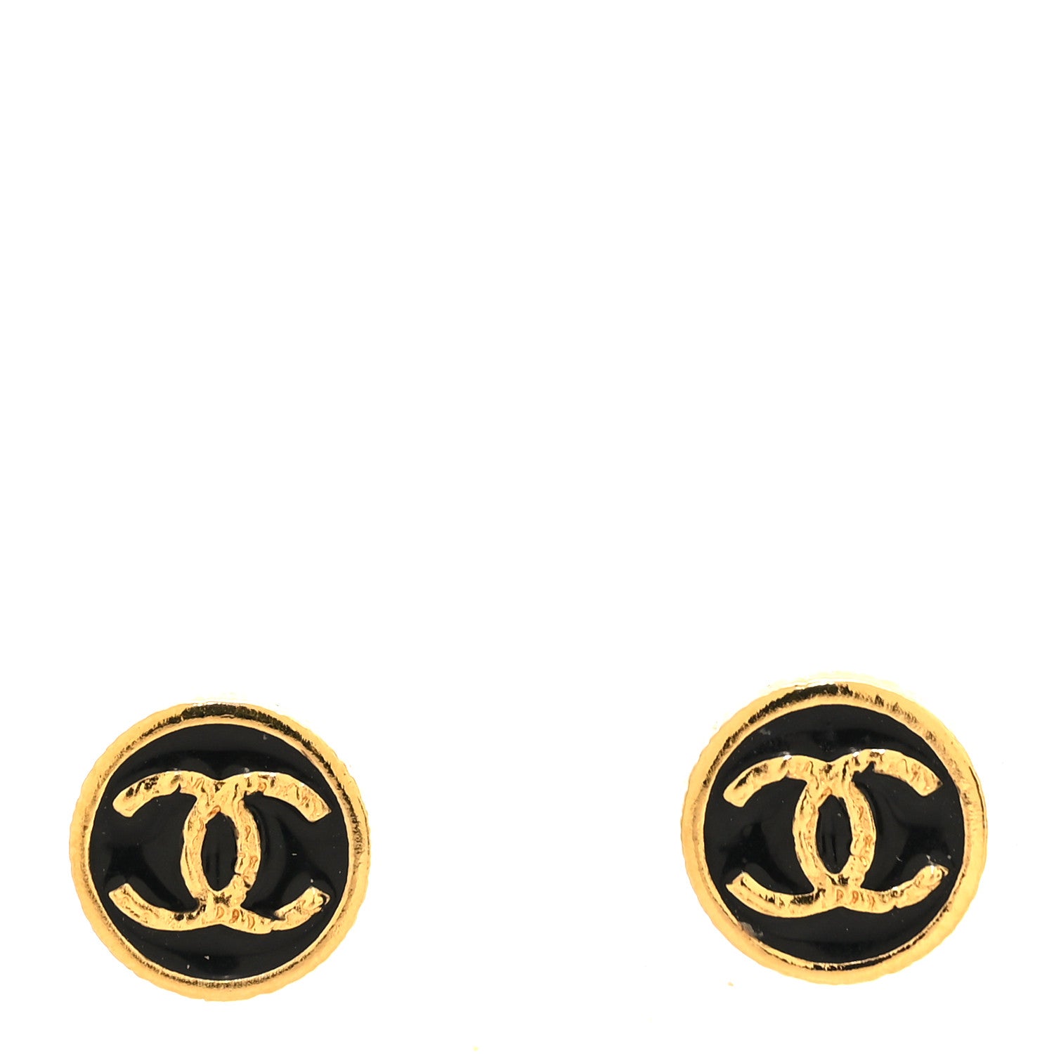 Chanel Metal Enamel CC Round Earrings Gold Black 1 of 5